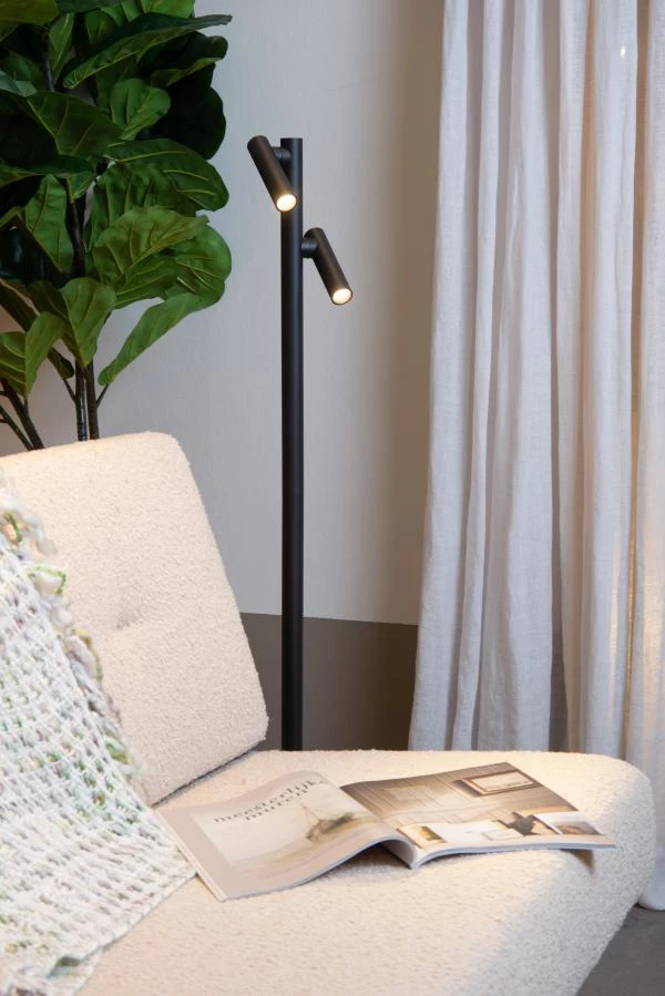 Lucide ANTRIM - Rechargeable Floor reading lamp - Battery pack/batteries - LED Dim. - 2x2,2W 2700K - IP54 - With wireless charging pad - Black - ambiance 1